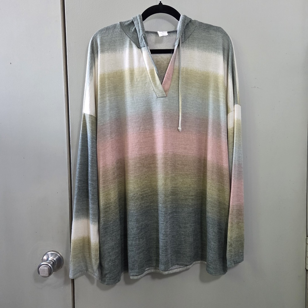 XL Oversized Hoodie Ombré Stripe Lightweight Boho Granola Poncho Slouchy Cabin